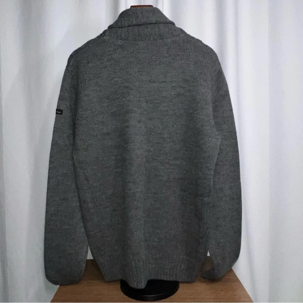 Ben Sherman Gray Cable Knit Funnel Neck Shawl Collar Wool Blend Sweater XL